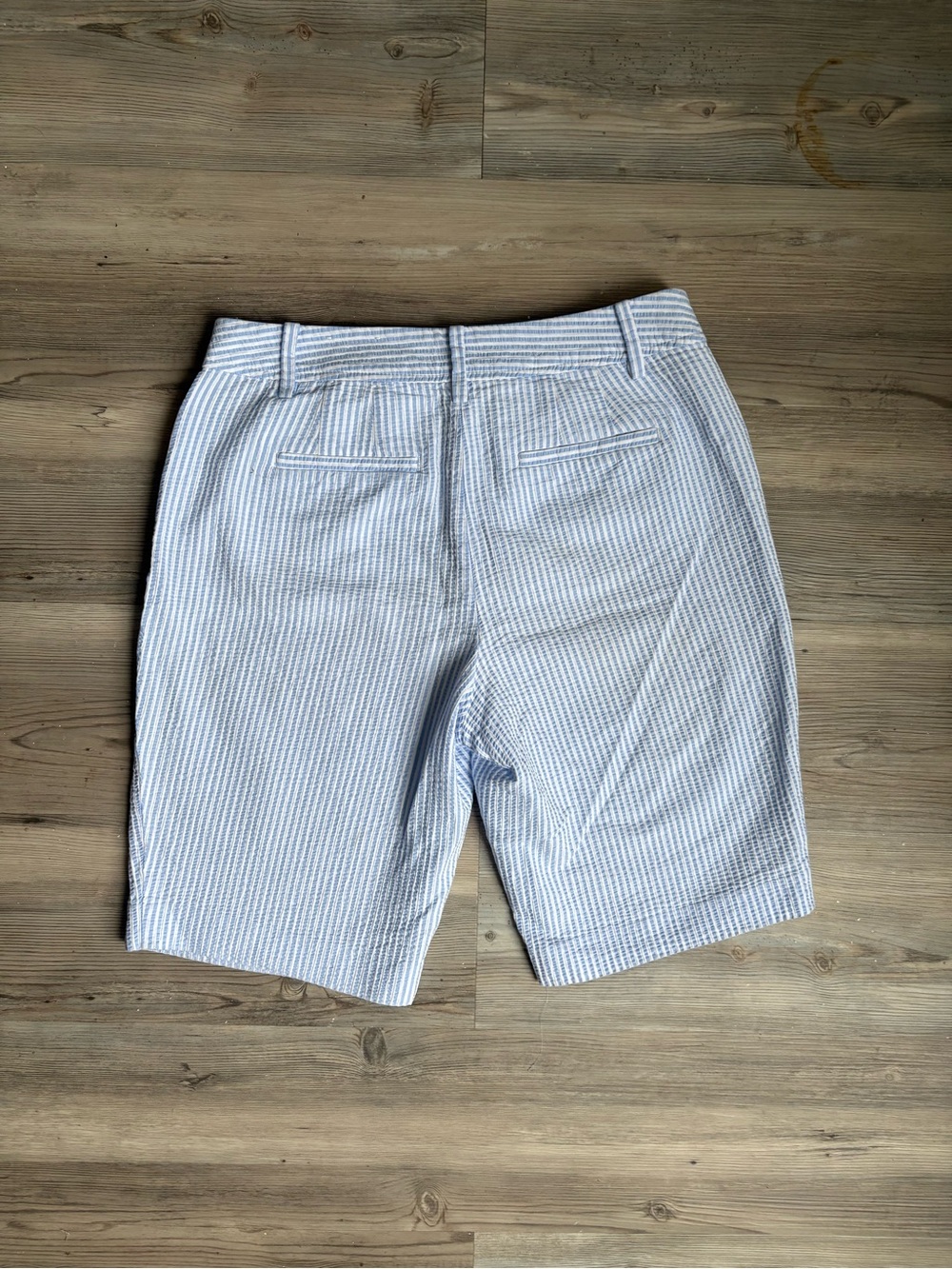 Talbots Blue and White Striped Seersucker Bermuda Shorts - Picture 2 of 5